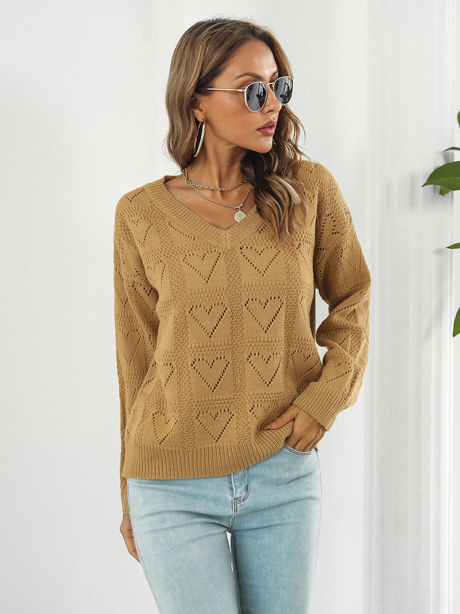 Openwork V-Neck Sweater - Draped in Grace