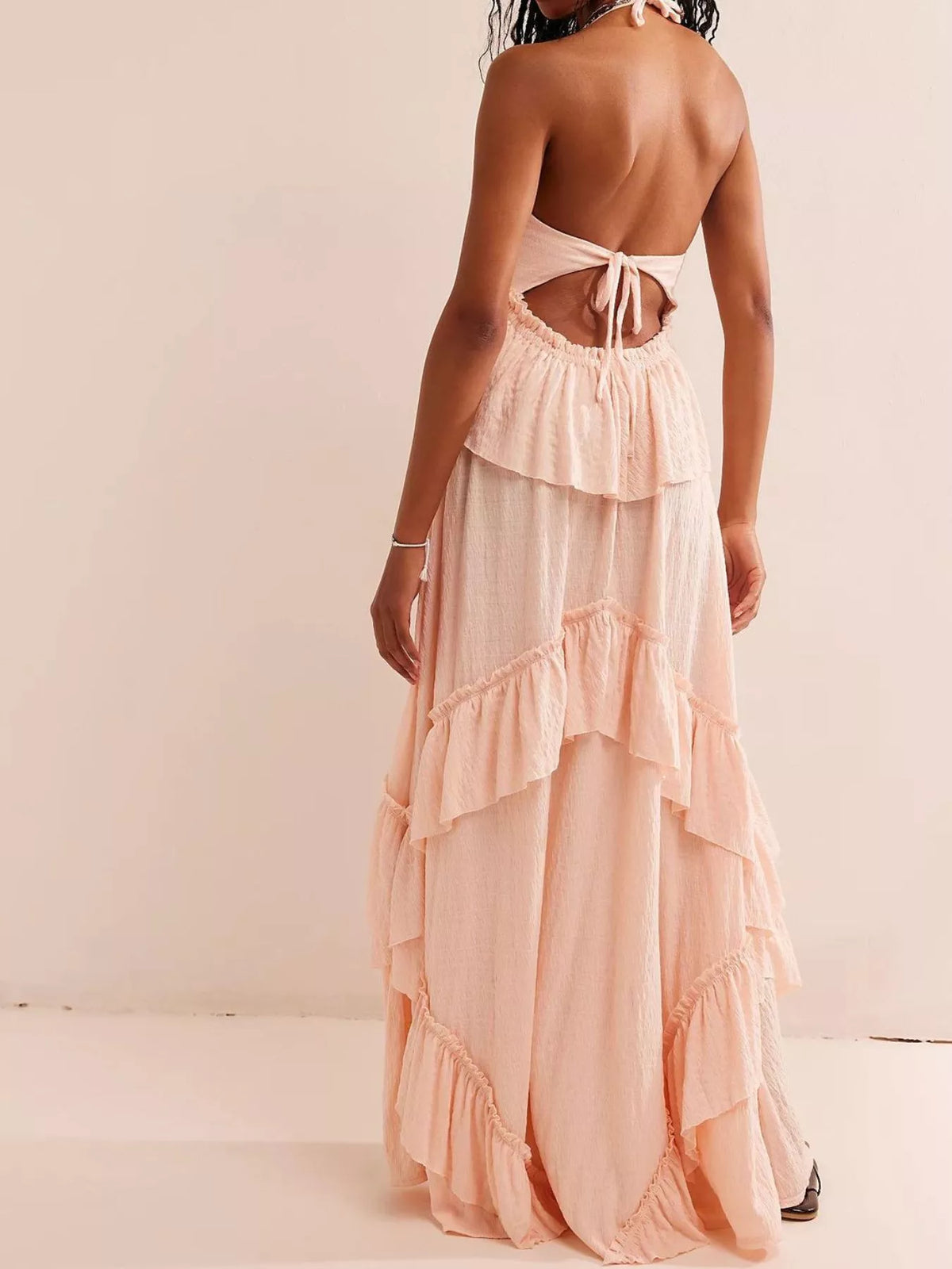Ruffled Halter Neck Maxi Dress - Draped in Grace