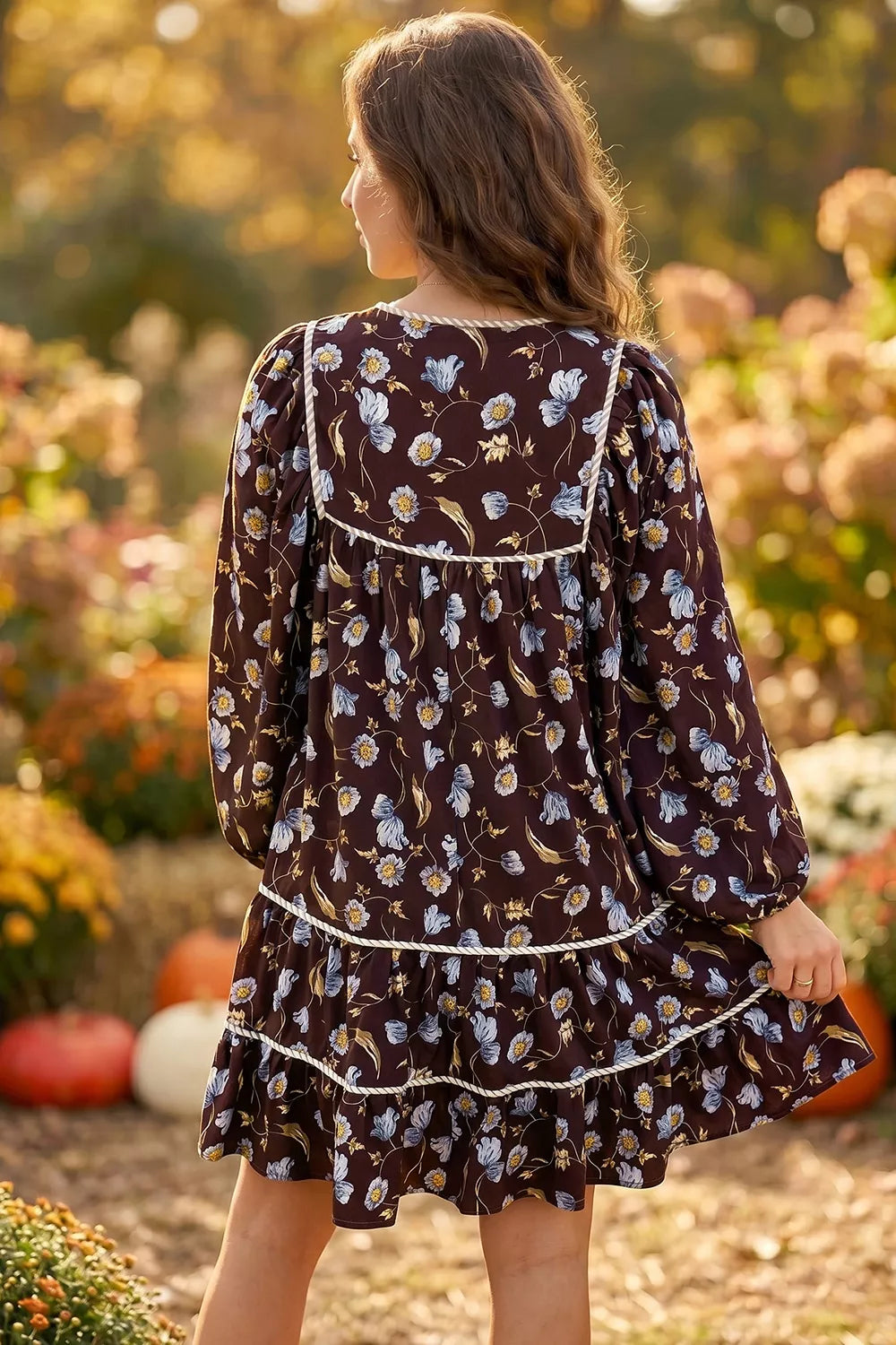 Floral Print Shirred V Neck Shift Dress - Draped in Grace
