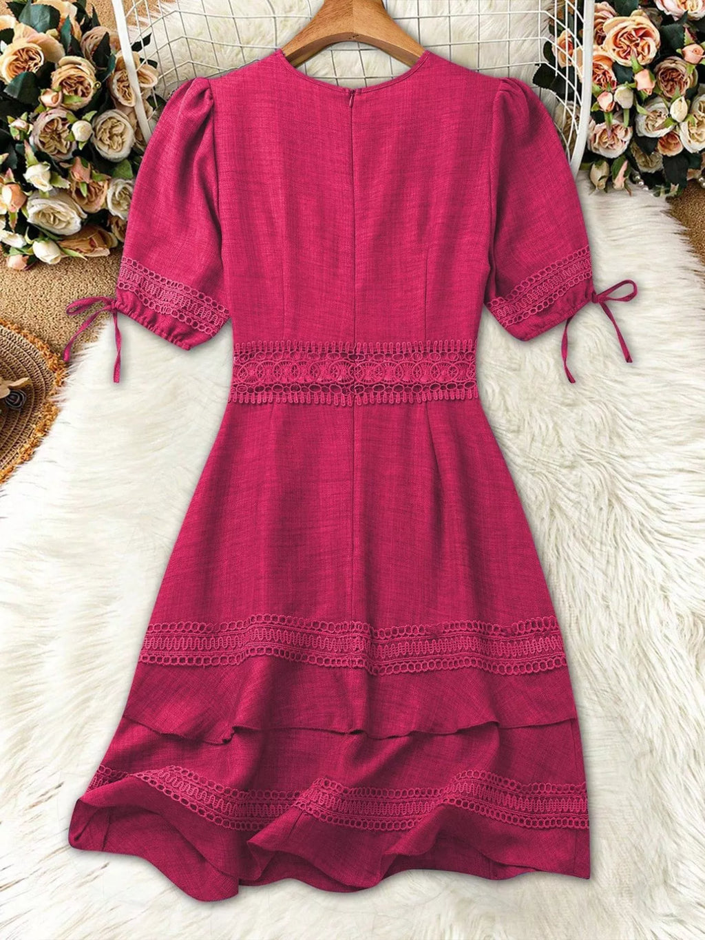 Lace Detail V-Neck Mini Dress - Draped in Grace