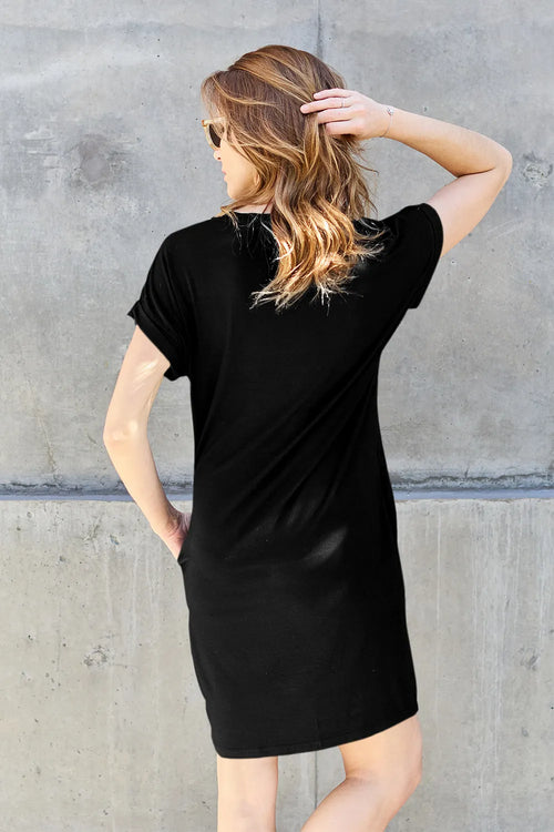 Basic Bae Bamboo Full Size Round Neck Short Sleeve Dress with Pockets - Draped in Grace