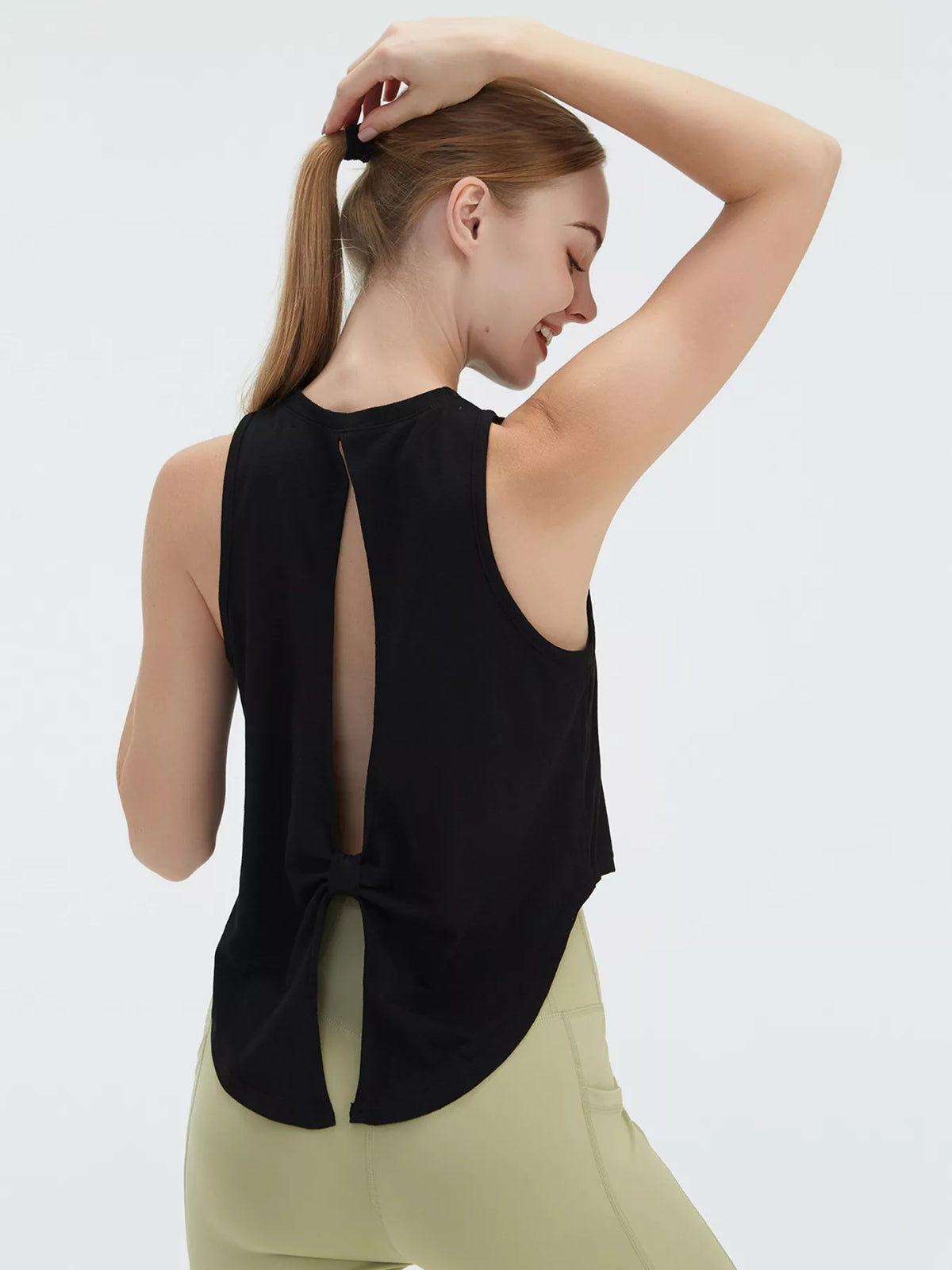 Cutout Back Round Neck Active Tank - Draped in Grace
