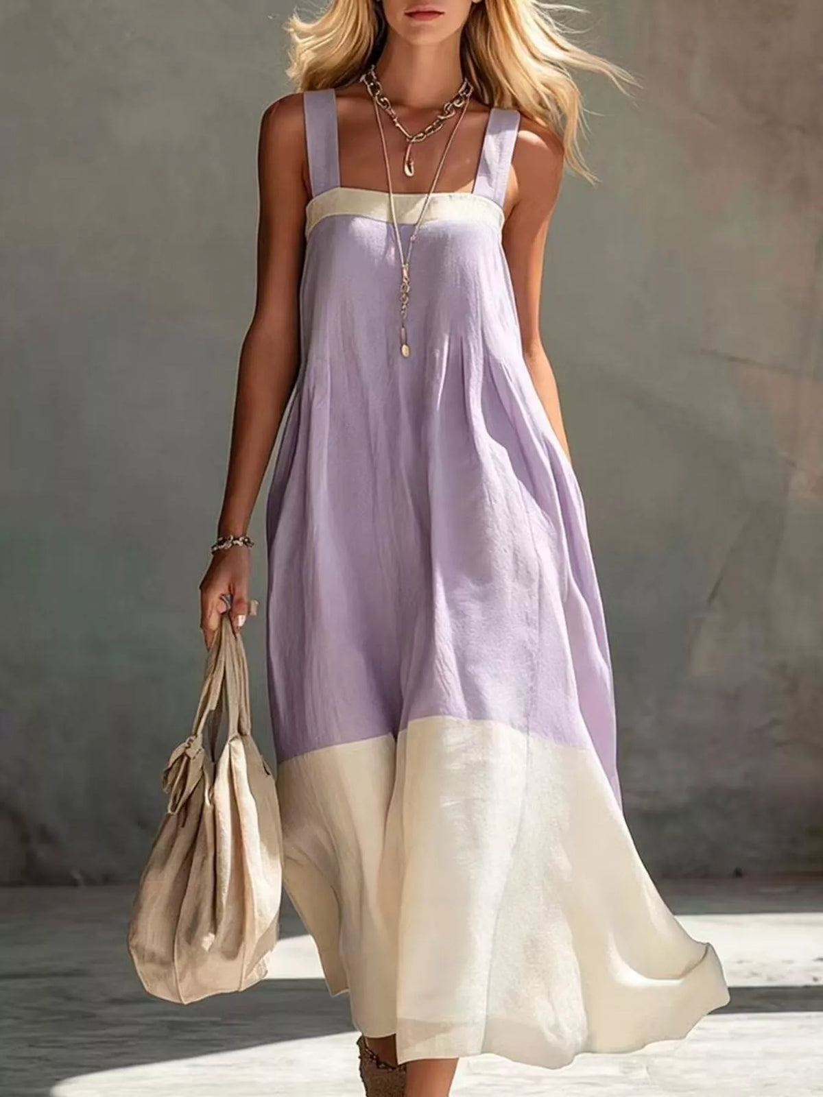 Color-Block Sleeveless Linen-Blend Midi Dress - Draped in Grace