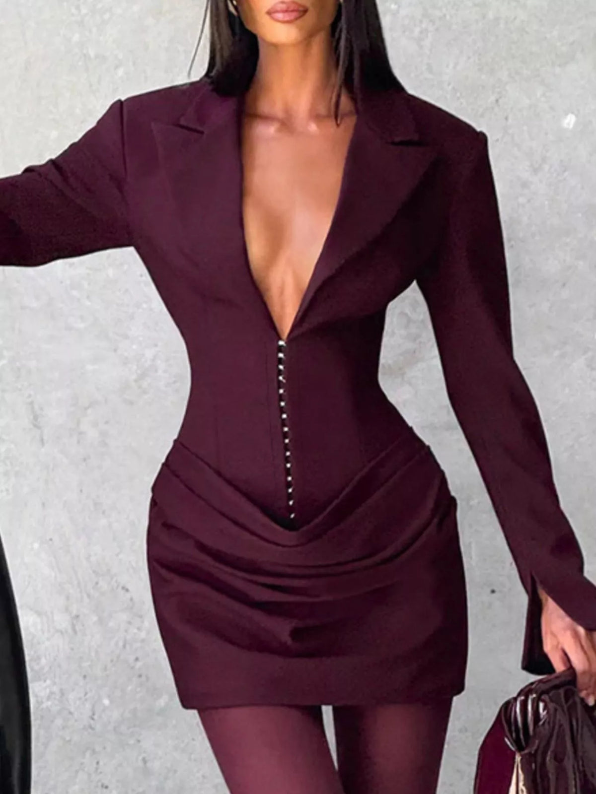 Full Size Blazer-Style Long Sleeve Mini Dress Plus Size - Draped in Grace