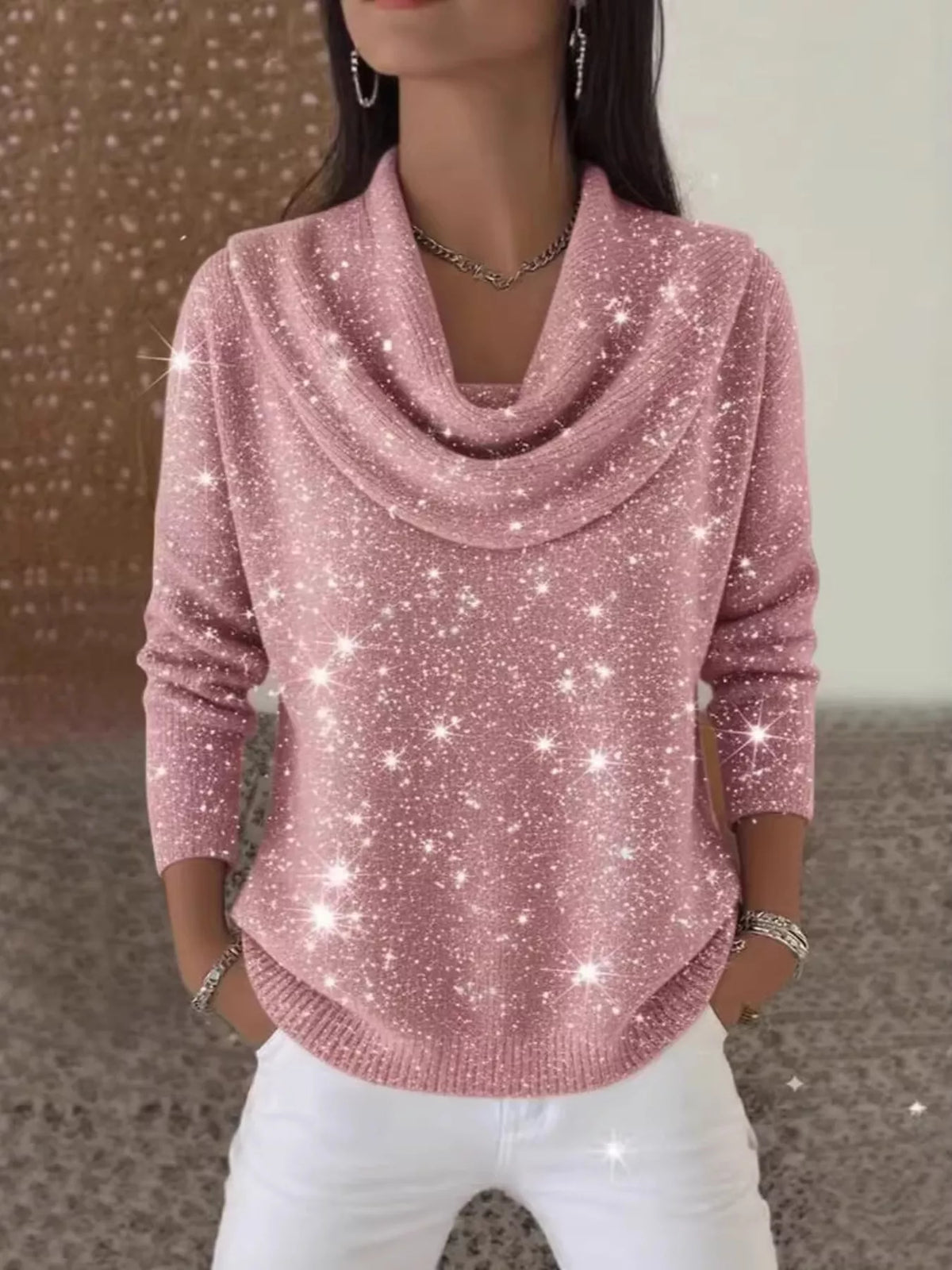 Full Size Solid Color Cowl Neck Sweater Plus Size - Draped in Grace