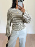 Casual Striped Batwing Sleeve T-Shirt - Draped in Grace