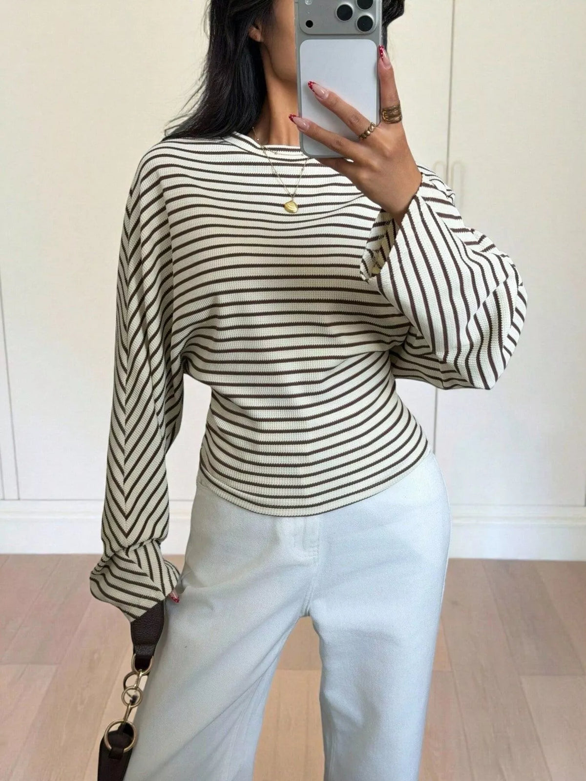 Casual Striped Batwing Sleeve T-Shirt - Draped in Grace