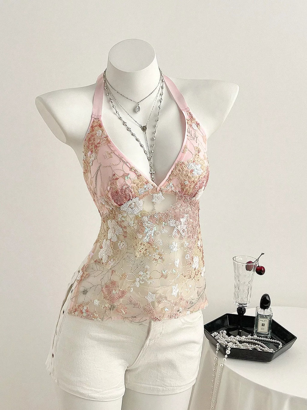 Sequin Halter Neck Cami - Draped in Grace