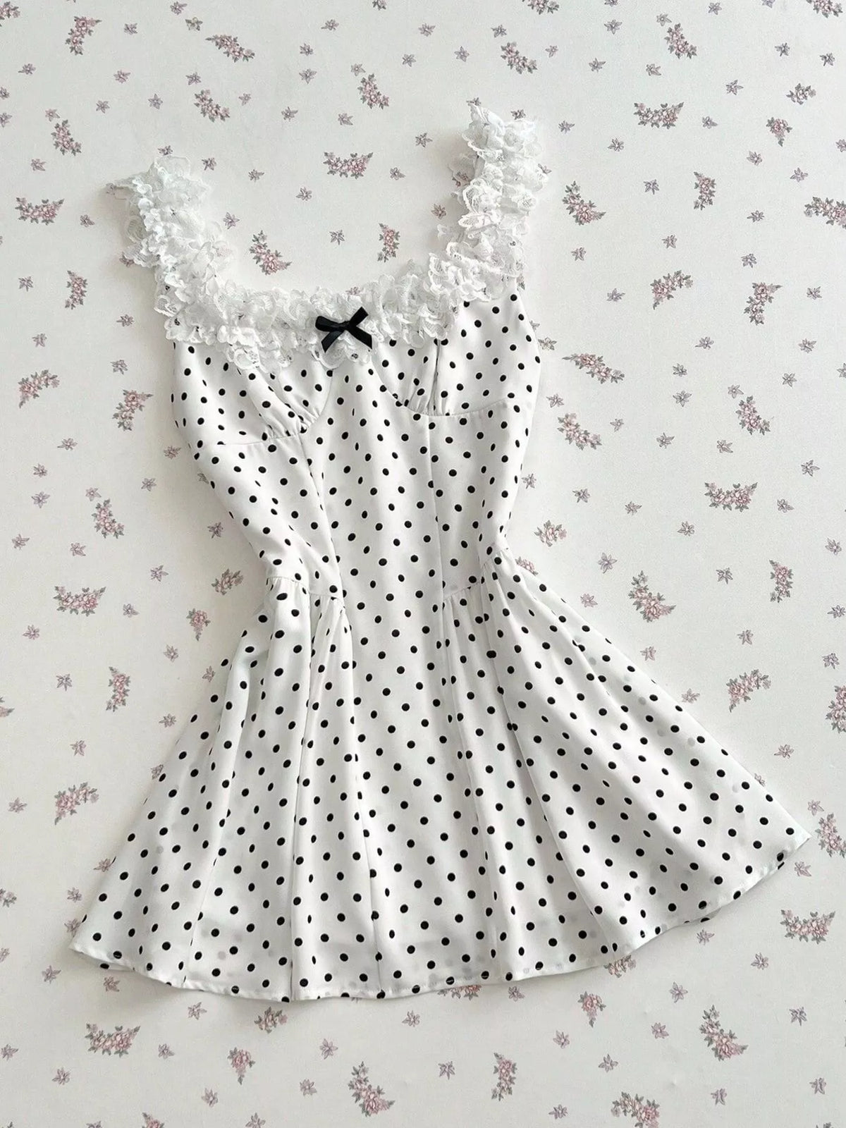 Polka Dot Lace Trim Mini Dress - Draped in Grace