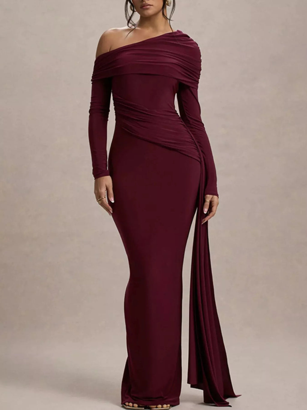One-Shoulder Ruched Maxi Dress - Draped in Grace