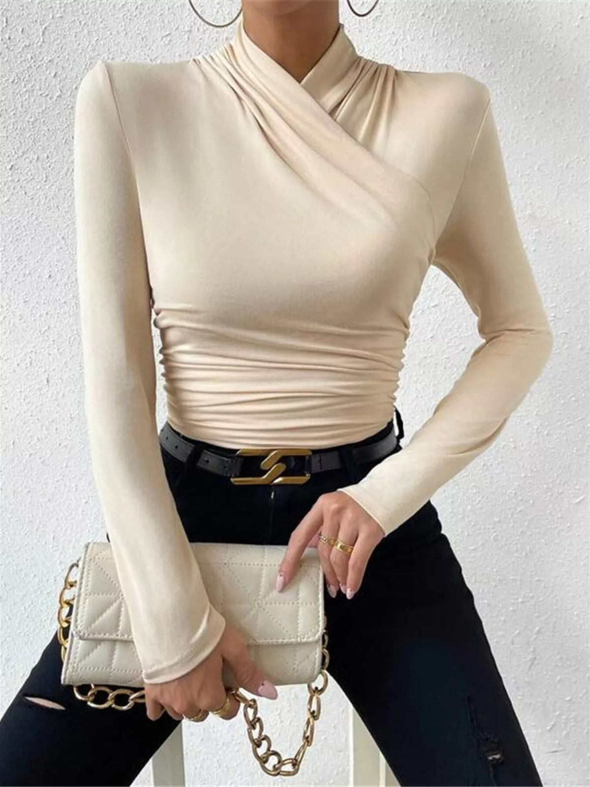 Ruched Long Sleeve Slim Fit Top - Draped in Grace