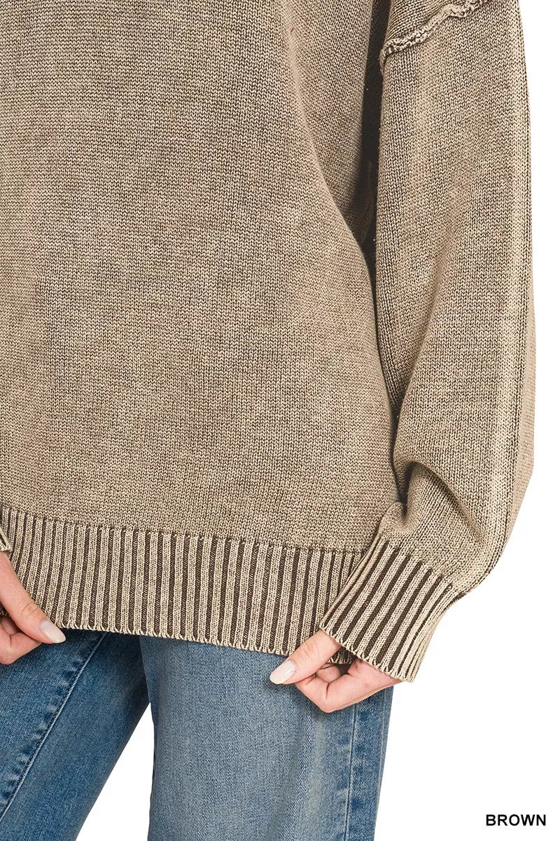 Zenana Washed Deep V-neck Oversized Sweater - Draped in Grace