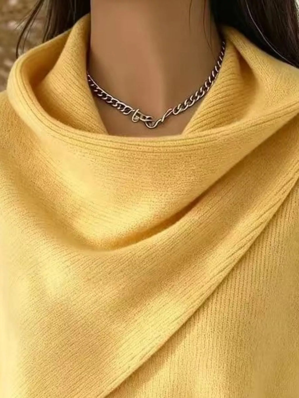 Full Size Solid Color Cowl Neck Sweater Plus Size - Draped in Grace