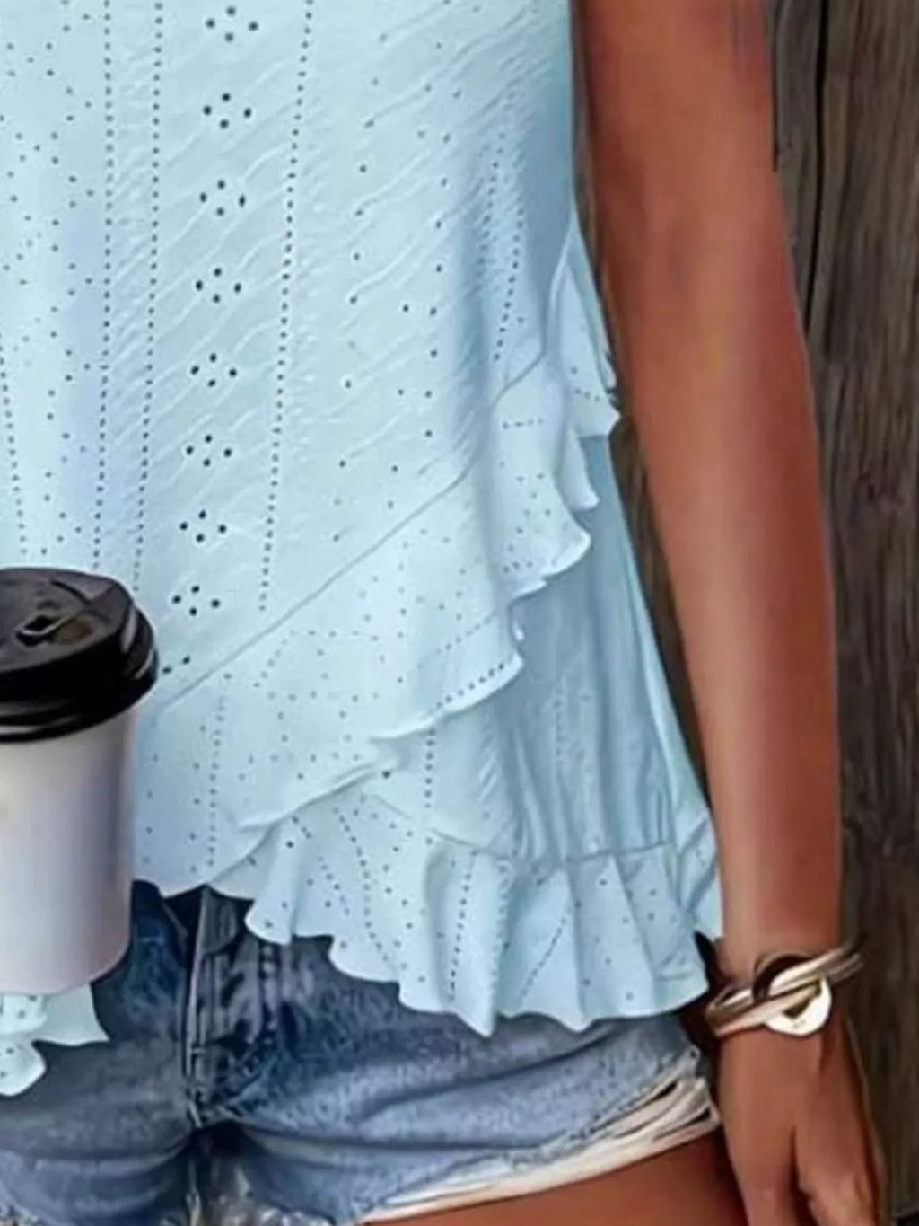 V-Neck Eyelet Ruffled Tank Top - Draped in Grace
