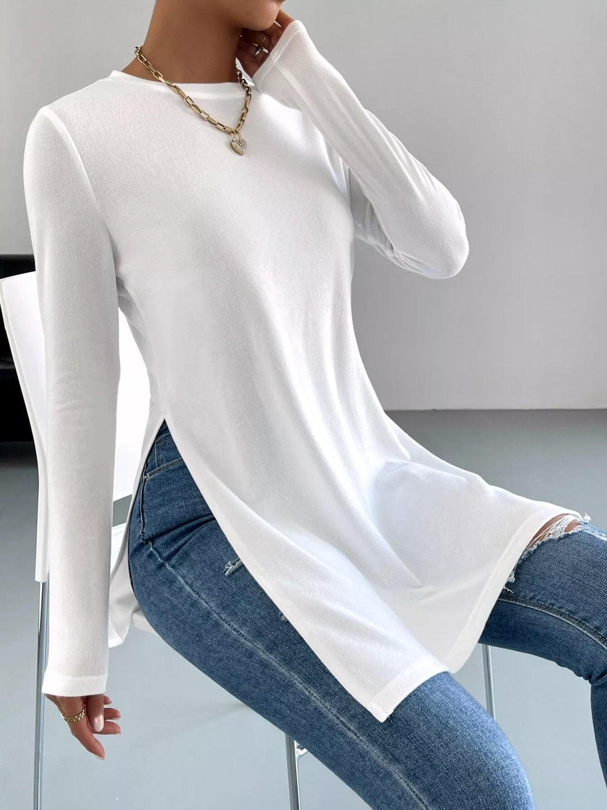 Long Sleeve Side Slit T-Shirt - Draped in Grace