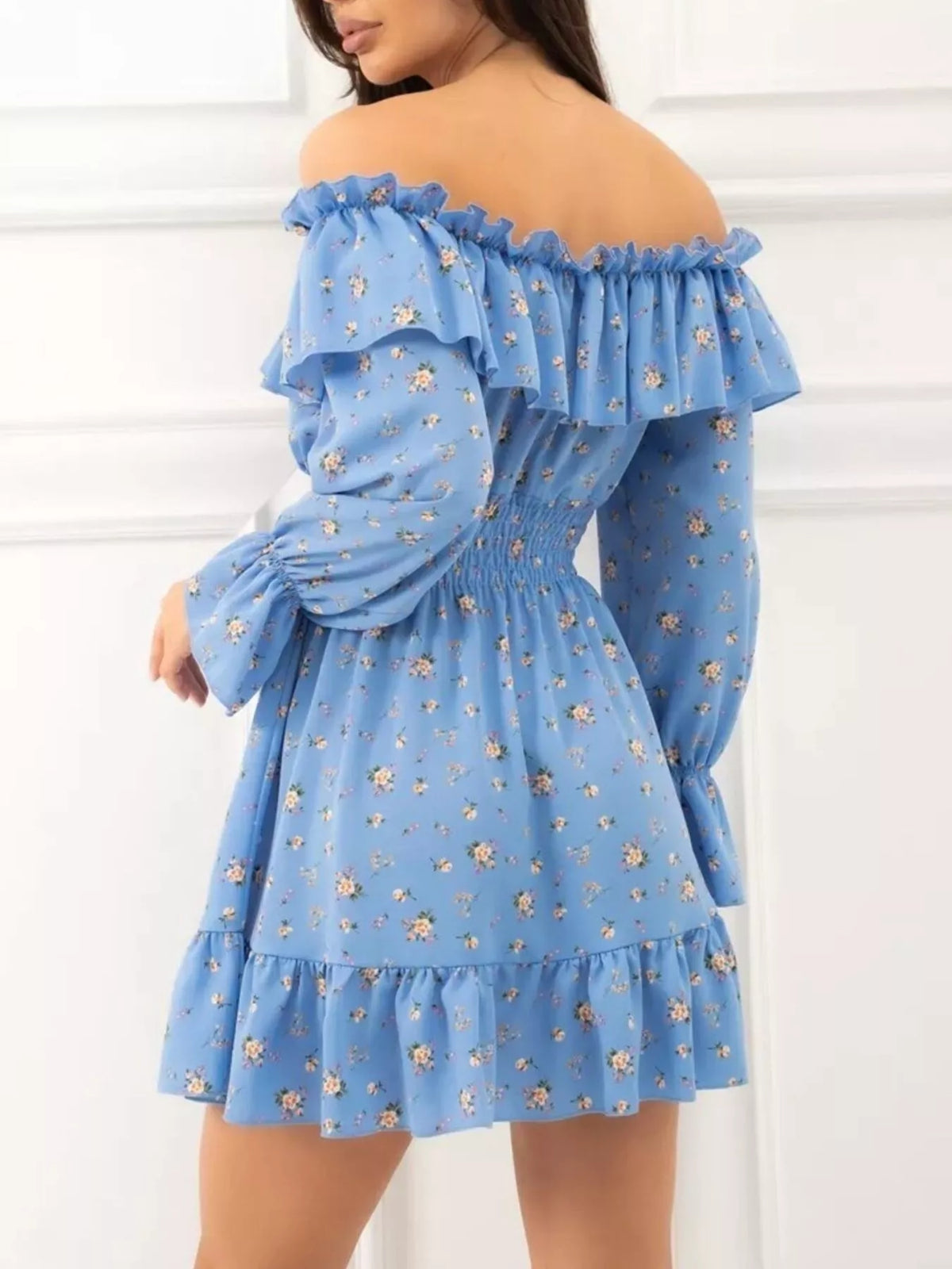 Off-Shoulder Floral Print Ruffle Dress - Draped in Grace