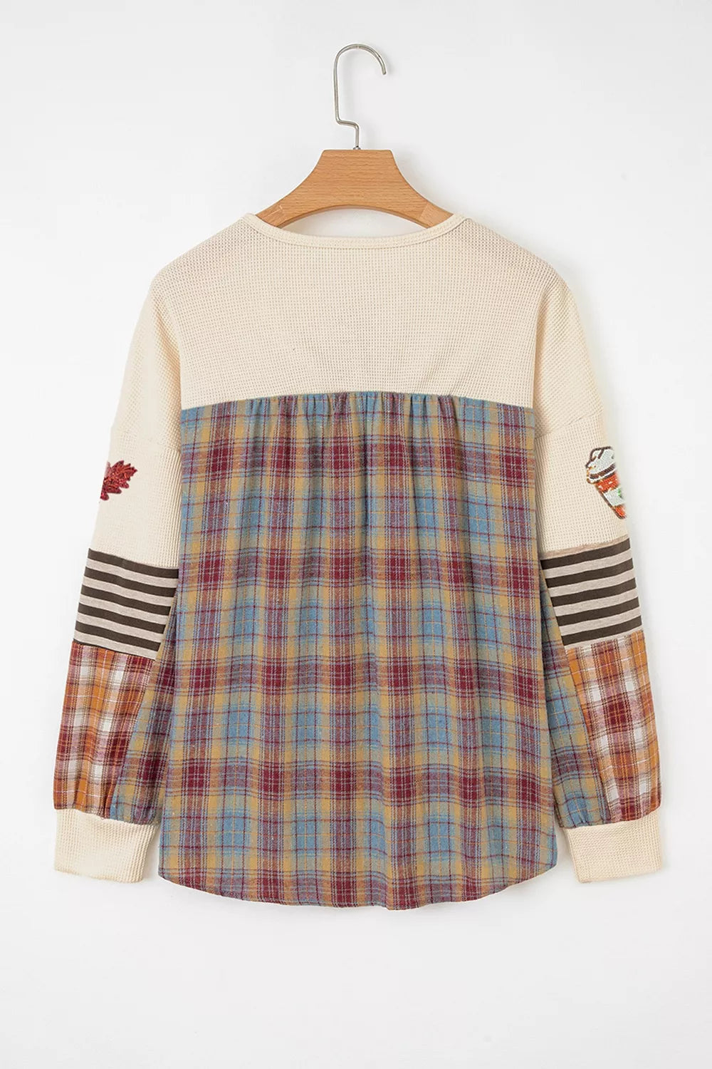 Sequin Autumn Leaf & Coffee Cup Waffle Knit Top - Draped in Grace