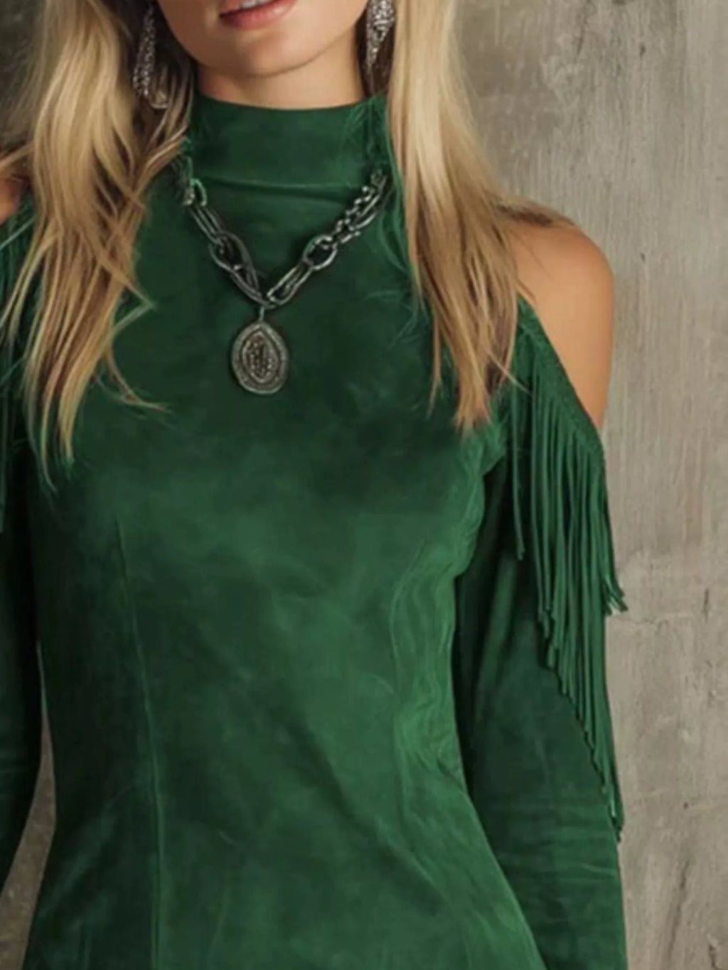Fringed Cold Shoulder Mini Dress - Draped in Grace