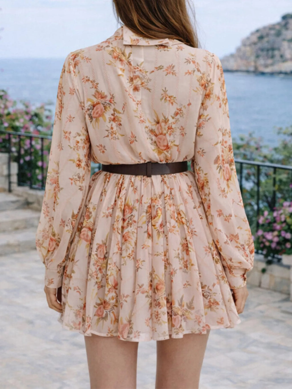 Full Size Floral Print Long Sleeve Shirt Dress Plus Size - Draped in Grace