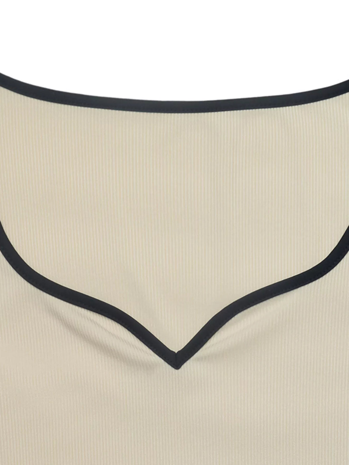 Ribbed Sweetheart Neckline Contrast Trim Long Sleeve Bodysuit - Draped in Grace