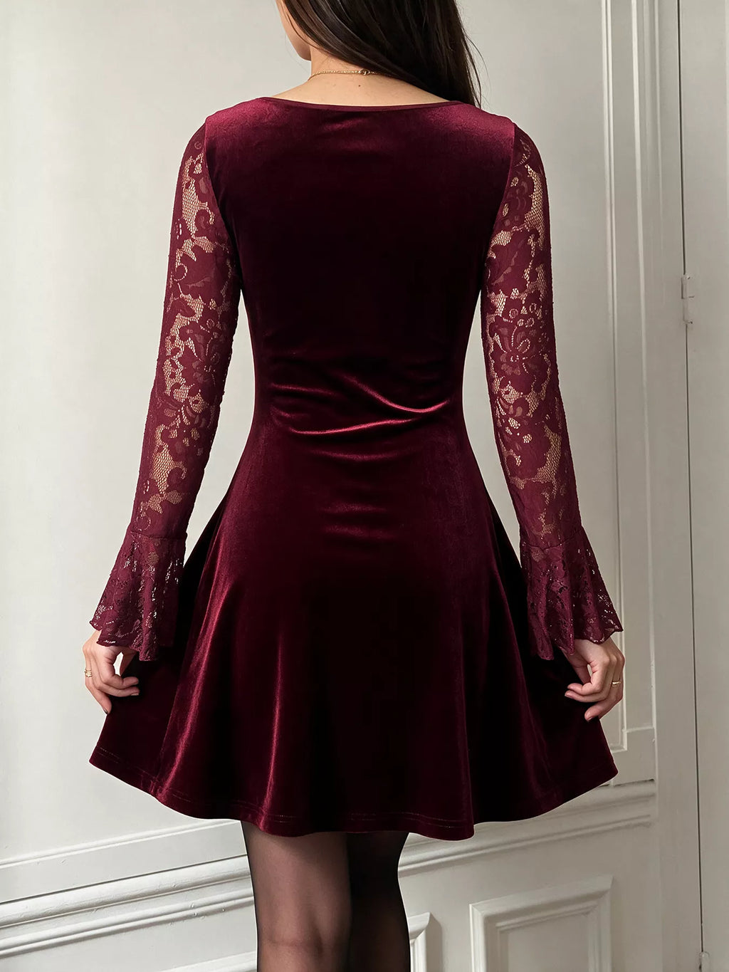 Lace Flare Sleeve Mini Dress - Draped in Grace