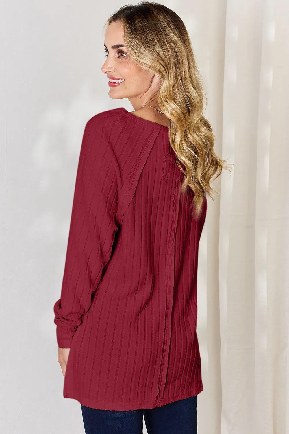 Basic Bae Full Size Ribbed Round Neck Slit T-Shirt - Draped in Grace