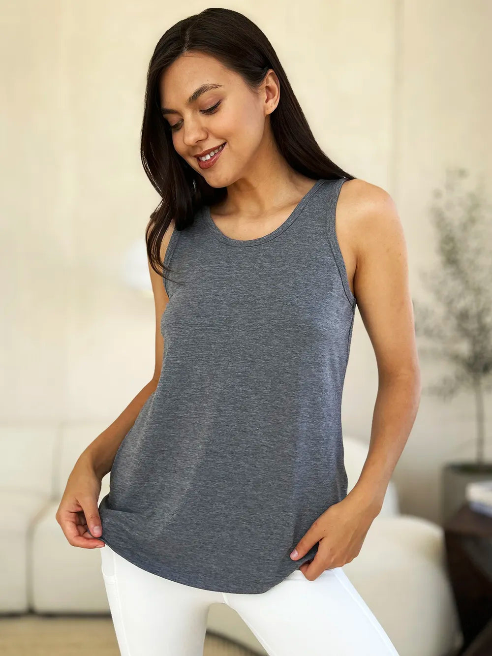 Basic Bae Full Size Round Neck Curved Hem Tank - Draped in Grace