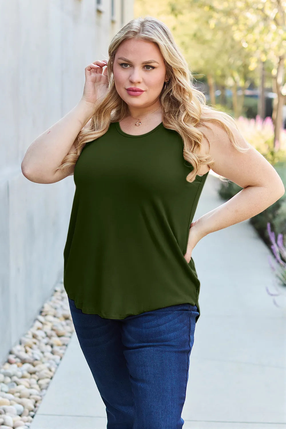 Basic Bae Full Size Round Neck Curved Hem Tank - Draped in Grace