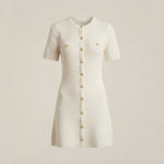 Ribbed Knit Mini Dress with Button Detail