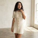 Ribbed Knit Mini Dress with Button Detail