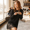 Waffle Knit Long-Sleeve Dress, Black